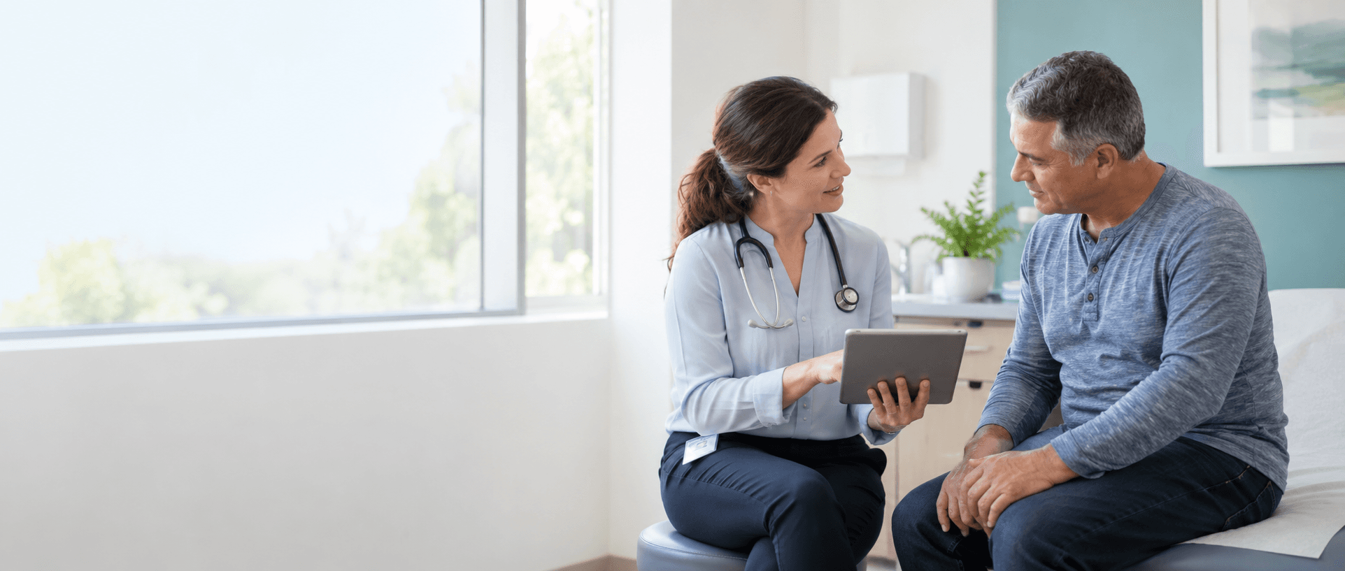 Clinician reviewing health information with an adult patient